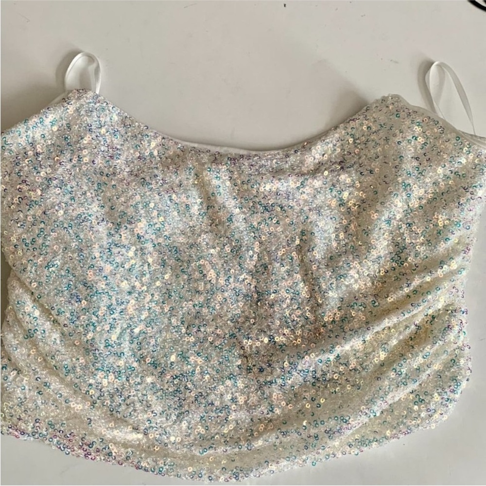 Sequin Crop Top - White and Silver - Picture 2 of 3